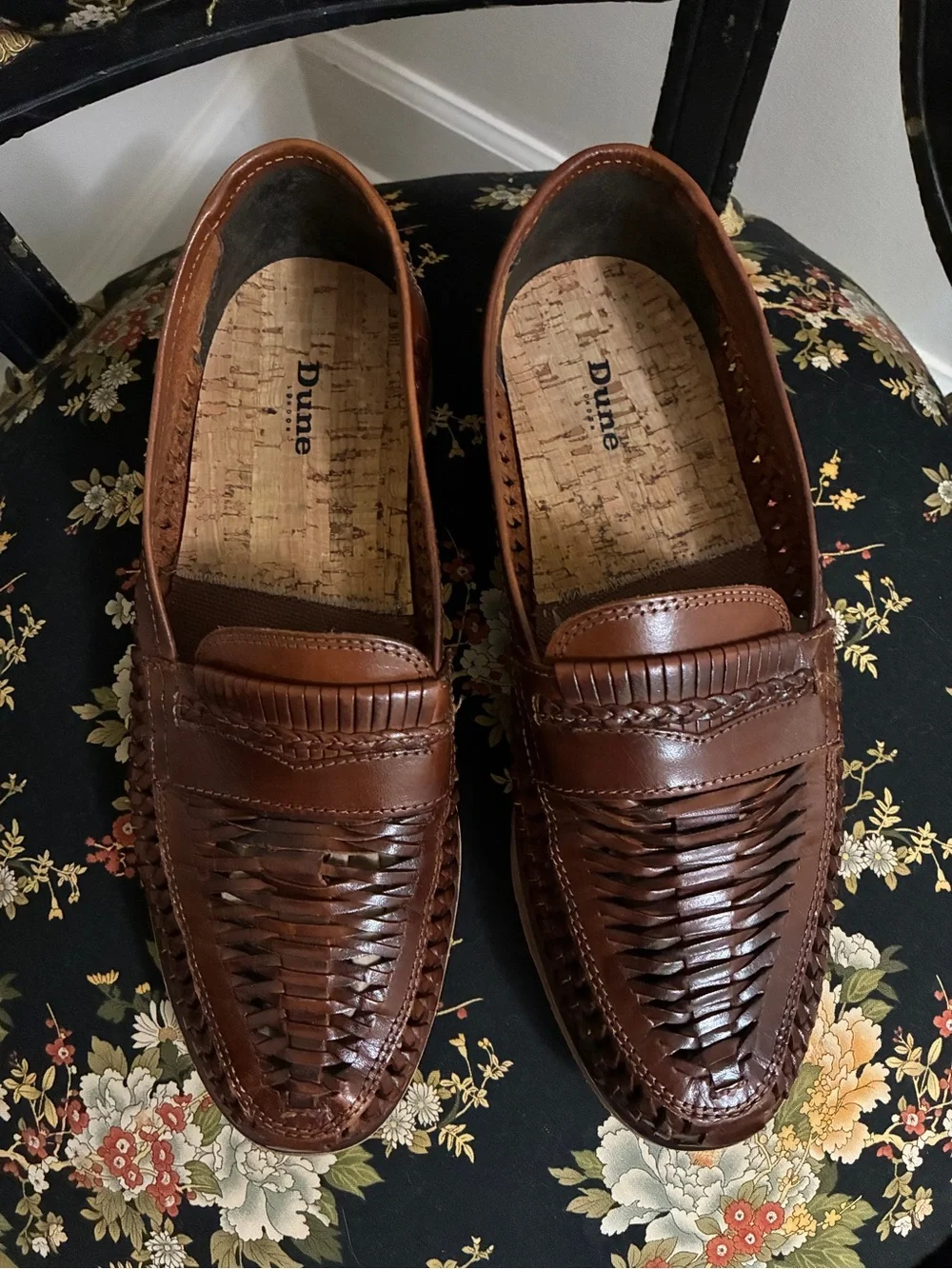 Dune London Brown Brickles Leather Woven Loafers